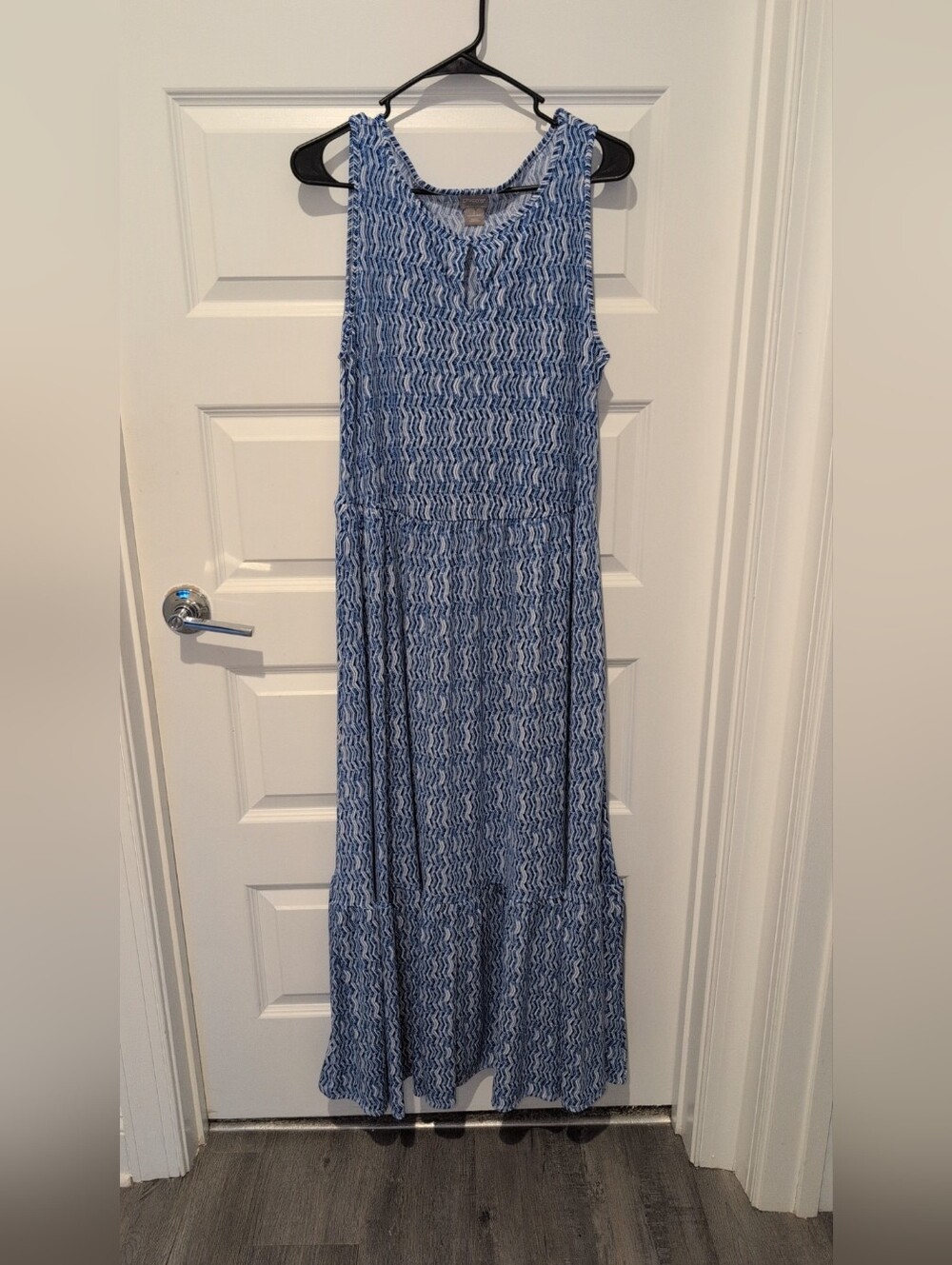 Blue Patterned Sleeveless Maxi Dress